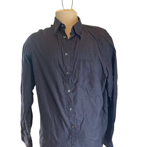 Hugo Boss Men Shirt Button Down Long Sleeve Sz 16 Navy Blue - Picture 1 of 9